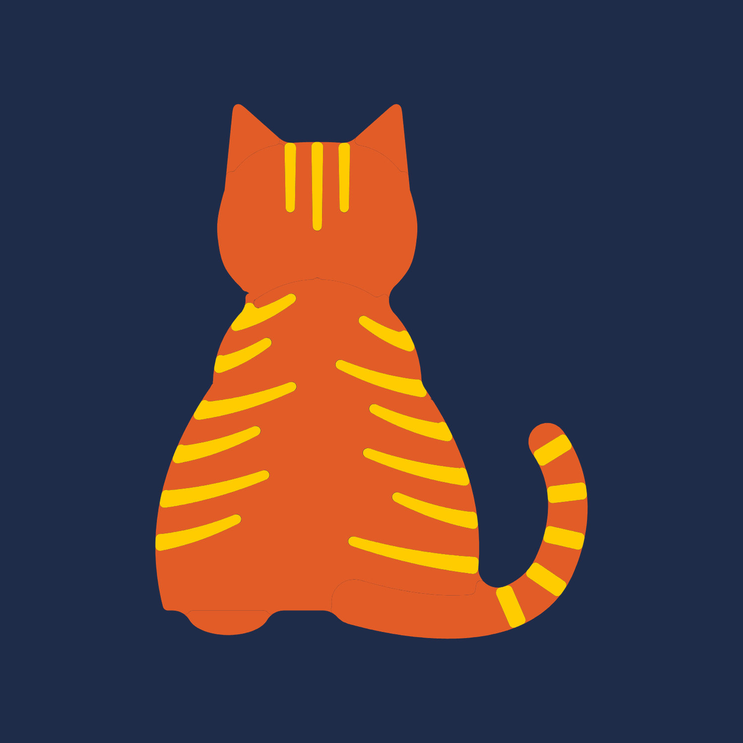 The Ginger Tabby cat design on True Navy: a ginger tabby seen from behind, stripes down both sides.